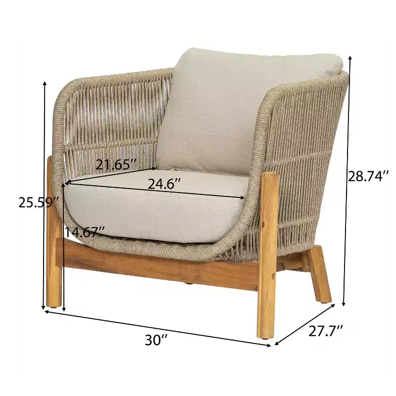 Christopher Knight Home Timothy Patio Aluminum, Acacia and Rope Club Chairs with 6 Cushions (Set of 2)