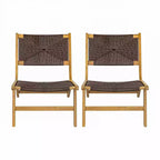 Christopher Knight Home Karla Outdoor Rustic Acacia Wood and Rattan Armless Lounge Chair (Set of 2)