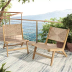 Christopher Knight Home Karla Outdoor Rustic Acacia Wood and Rattan Armless Lounge Chair (Set of 2)