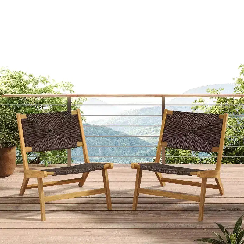 Christopher Knight Home Karla Outdoor Rustic Acacia Wood and Rattan Armless Lounge Chair (Set of 2)