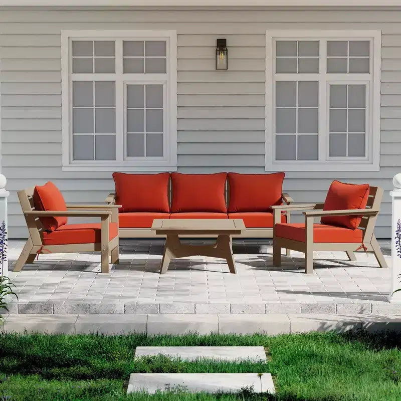 WestinTrends Avalon Outdoor 6-Piece Modular Sectional Patio Furniture Sofa Set, Weathered Wood/Orange