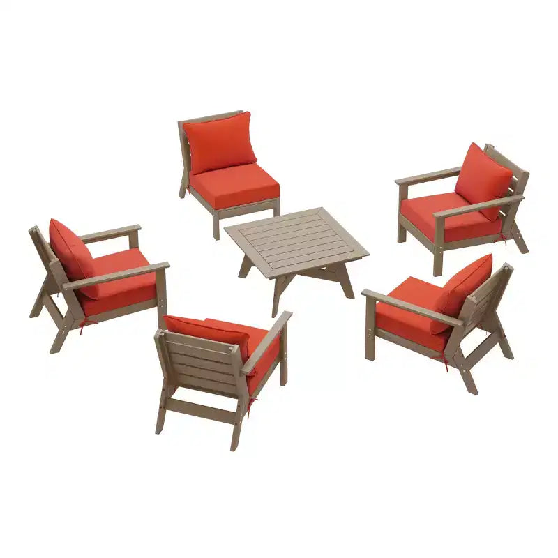 WestinTrends Avalon Outdoor 6-Piece Modular Sectional Patio Furniture Sofa Set, Weathered Wood/Orange