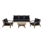 WestinTrends Avalon Outdoor 6-Piece Modular Sectional Patio Furniture Sofa Set, Weathered Wood/Navy Blue