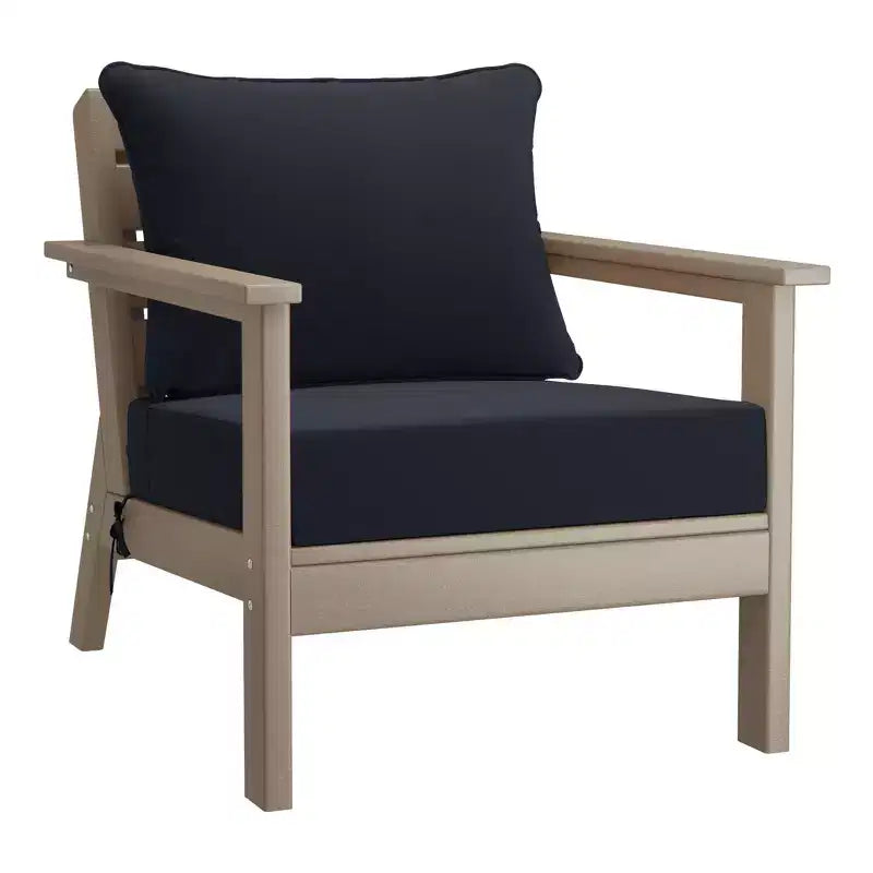 WestinTrends Avalon Outdoor 6-Piece Modular Sectional Patio Furniture Sofa Set, Weathered Wood/Navy Blue
