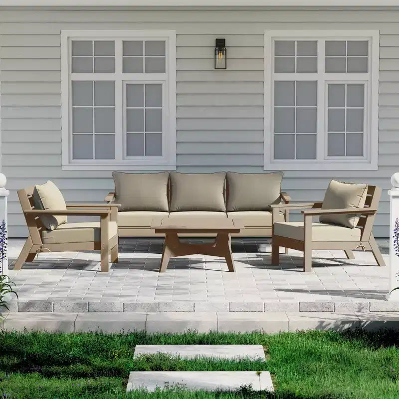 WestinTrends Avalon Outdoor 6-Piece Modular Sectional Patio Furniture Sofa Set, Weathered Wood/Beige