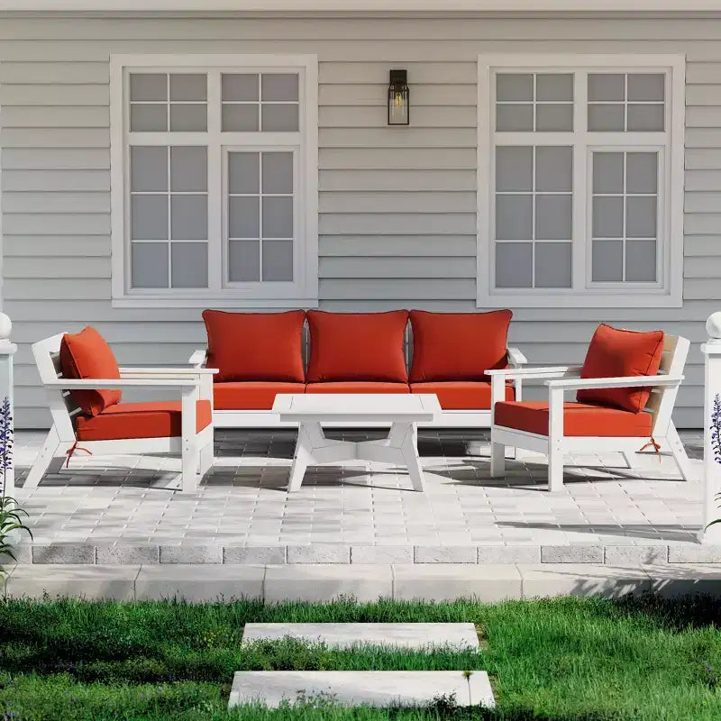 WestinTrends Avalon Outdoor 6-Piece Modular Sectional Patio Furniture Sofa Set, White/Orange