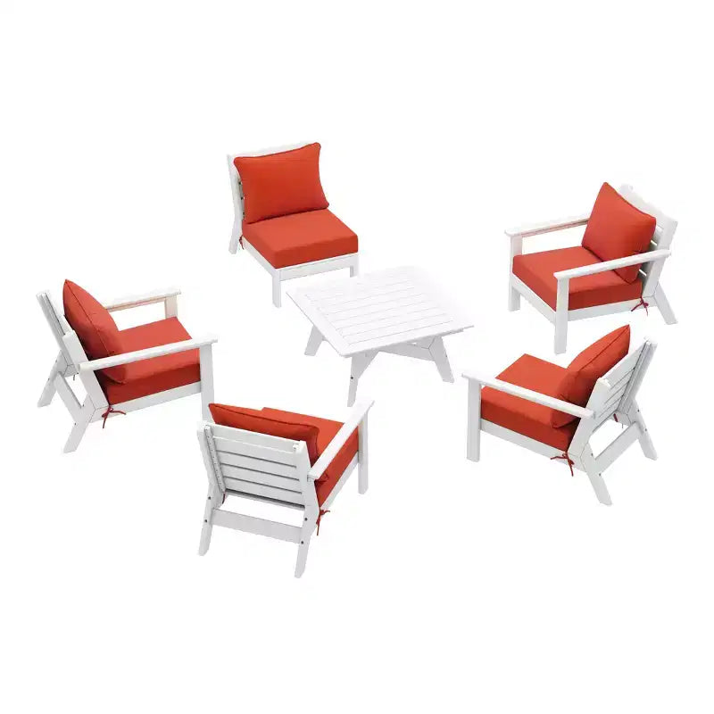 WestinTrends Avalon Outdoor 6-Piece Modular Sectional Patio Furniture Sofa Set, White/Orange