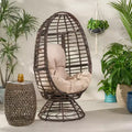 GDFStudio Kai Outdoor Wicker Swivel Egg Chair with Cushion, Bronze Brown/Beige