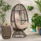 GDFStudio Kai Outdoor Wicker Swivel Egg Chair with Cushion, Bronze Brown/Beige