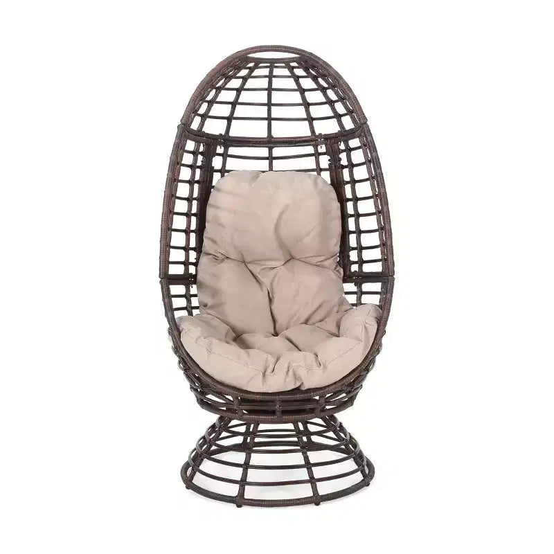 GDFStudio Kai Outdoor Wicker Swivel Egg Chair with Cushion, Bronze Brown/Beige
