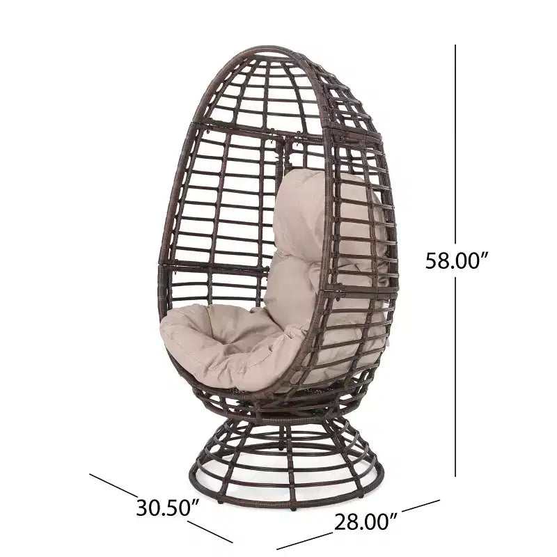 GDFStudio Kai Outdoor Wicker Swivel Egg Chair with Cushion, Bronze Brown/Beige