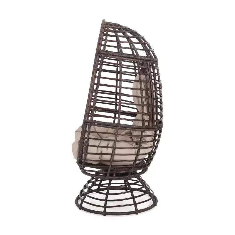 GDFStudio Kai Outdoor Wicker Swivel Egg Chair with Cushion, Bronze Brown/Beige