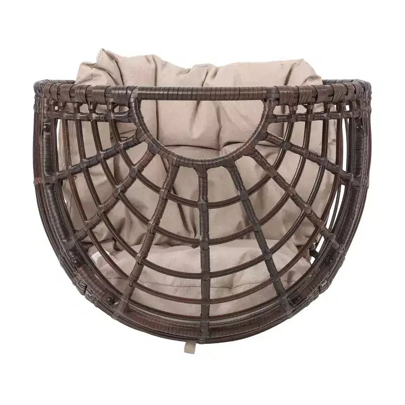 GDFStudio Kai Outdoor Wicker Swivel Egg Chair with Cushion, Bronze Brown/Beige
