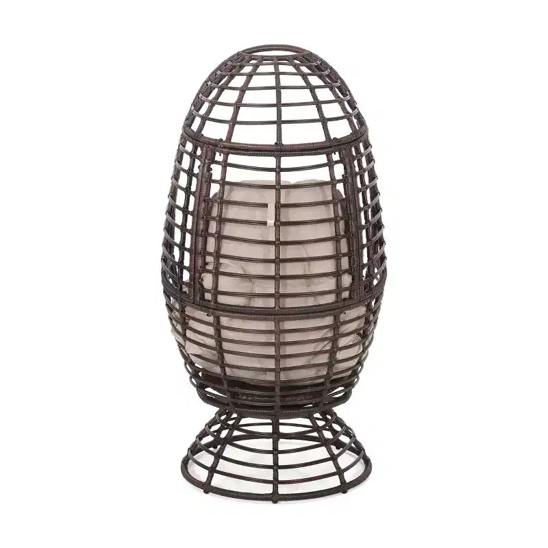 GDFStudio Kai Outdoor Wicker Swivel Egg Chair with Cushion, Bronze Brown/Beige