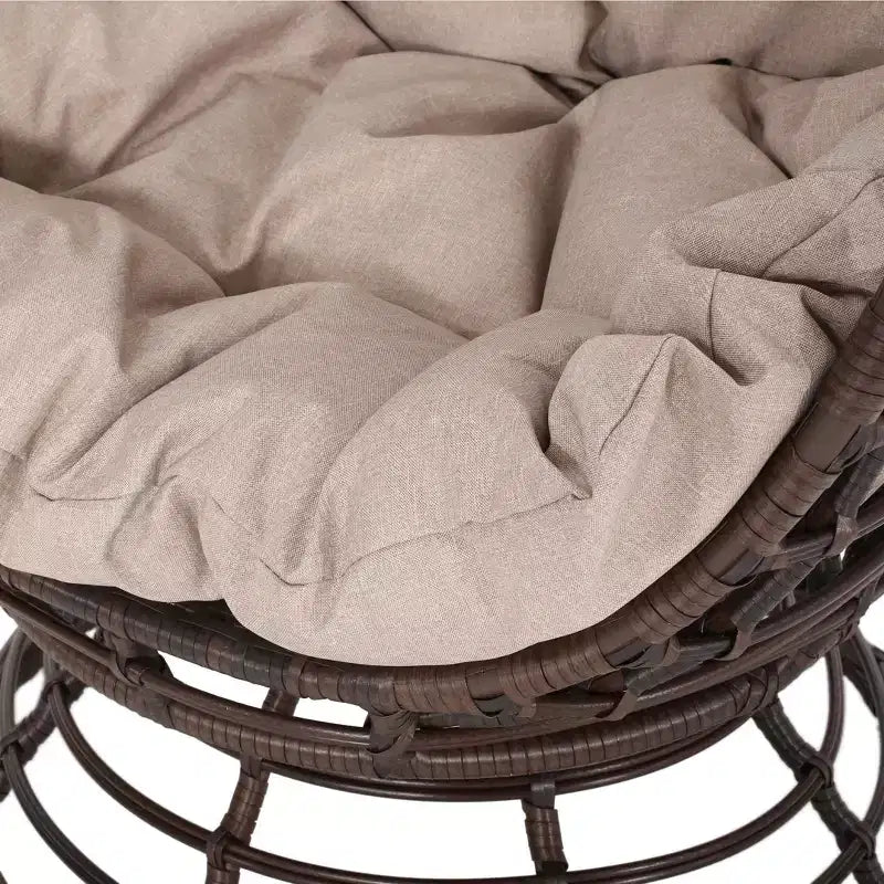 GDFStudio Kai Outdoor Wicker Swivel Egg Chair with Cushion, Bronze Brown/Beige