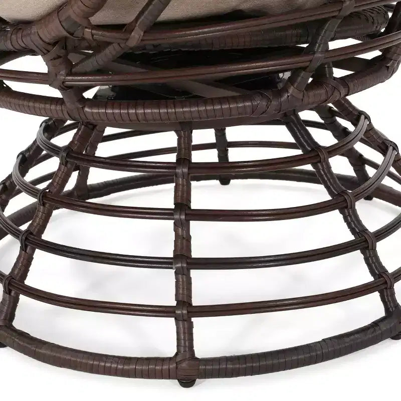 GDFStudio Kai Outdoor Wicker Swivel Egg Chair with Cushion, Bronze Brown/Beige
