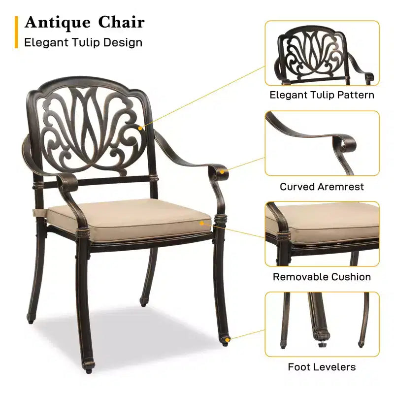 Karl Home | Metal Stackable Patio Dining Armchair with Cushion