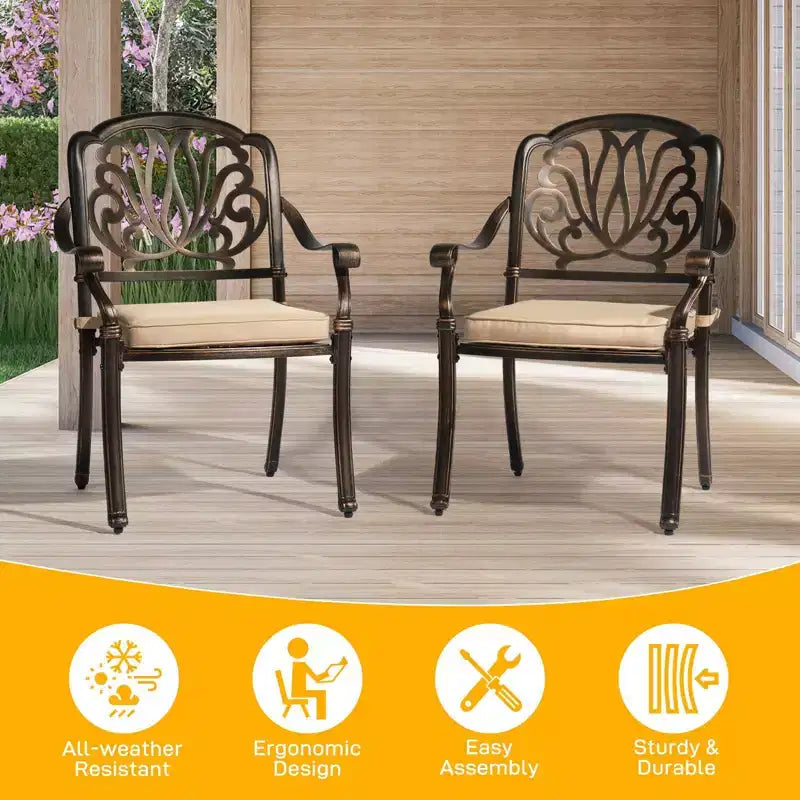 Karl Home | Metal Stackable Patio Dining Armchair with Cushion