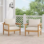 Christopher Knight Home Kari Patio Acacia Wood Slatted Club Chair with Water-Resistant Cushions, Beige/Light Teak