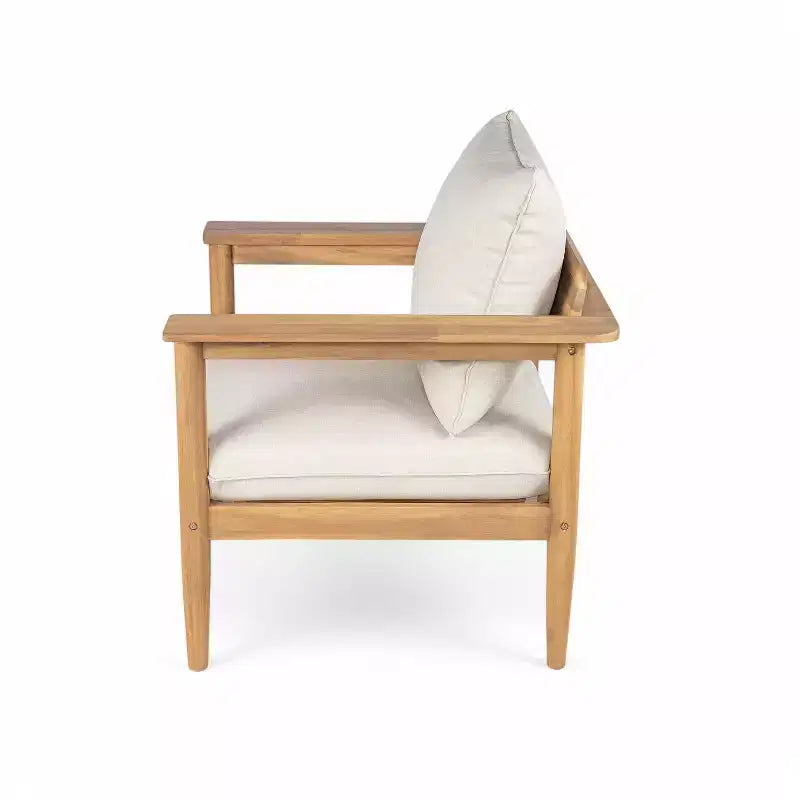 Christopher Knight Home Kari Patio Acacia Wood Slatted Club Chair with Water-Resistant Cushions, Beige/Light Teak