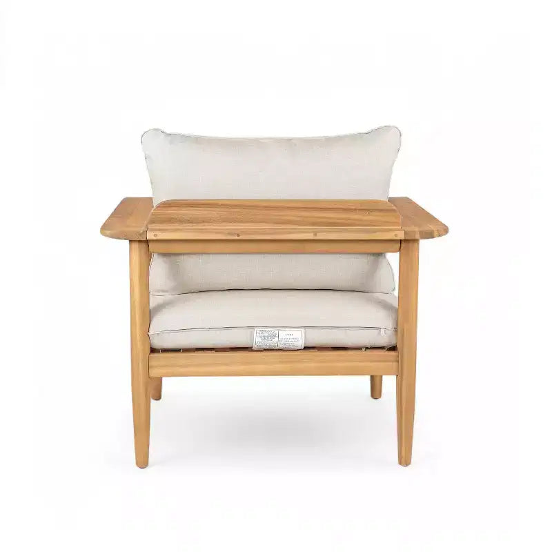 Christopher Knight Home Kari Patio Acacia Wood Slatted Club Chair with Water-Resistant Cushions, Beige/Light Teak