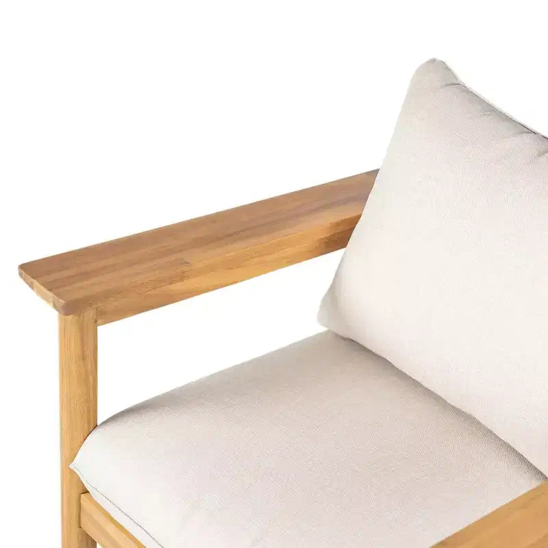 Christopher Knight Home Kari Patio Acacia Wood Slatted Club Chair with Water-Resistant Cushions, Beige/Light Teak