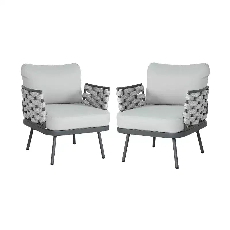 Christopher Knight Home Barbara Modern Outdoor Metal and Rope Upholstered Club Chairs (Set of 2)