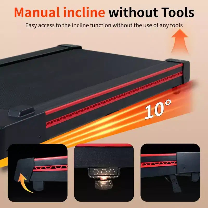 NAYSAYE Walking Pad Treadmill with 10 Degree Incline Portable Compact for Home Office, Black and Gray, 49.6*22.8*5.5