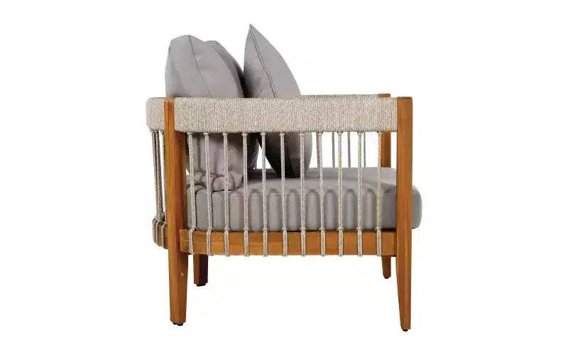 Okak Patio Accent Chairs with Handwoven Rope Frame,1 PCS,Upholstered Outdoor Armchair Acacia Club Chair for Backyard&Garden,400lbs Max
