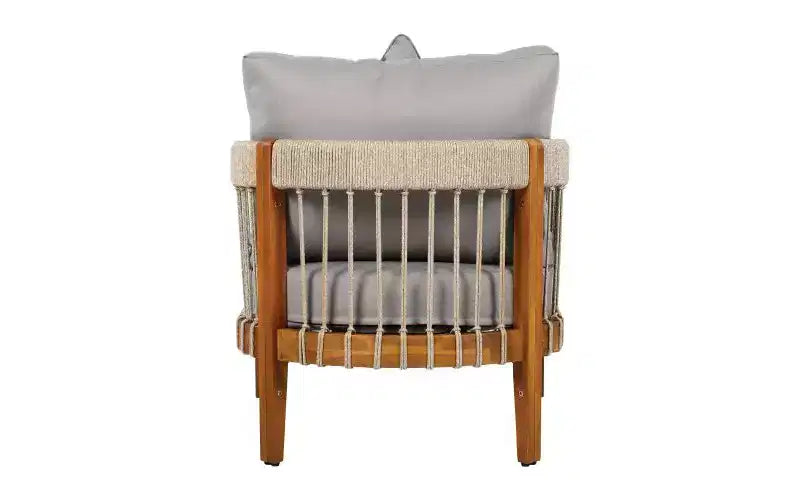 Okak Patio Accent Chairs with Handwoven Rope Frame,1 PCS,Upholstered Outdoor Armchair Acacia Club Chair for Backyard&Garden,400lbs Max