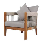 Okak Patio Accent Chairs with Handwoven Rope Frame,1 PCS,Upholstered Outdoor Armchair Acacia Club Chair for Backyard&Garden,400lbs Max