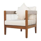 Okak Patio Accent Chairs with Handwoven Rope Frame,1 PCS,Upholstered Outdoor Armchair Acacia Club Chair for Backyard&Garden,400lbs Max