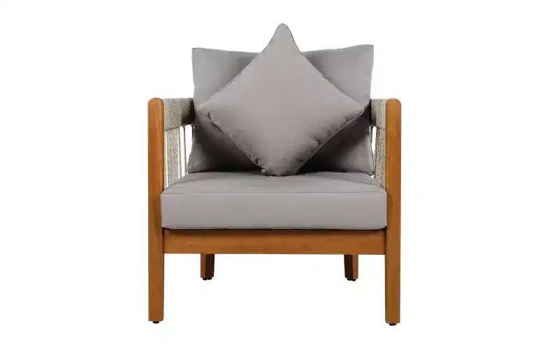 Okak Patio Accent Chairs with Handwoven Rope Frame,1 PCS,Upholstered Outdoor Armchair Acacia Club Chair for Backyard&Garden,400lbs Max
