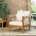 Okak Patio Accent Chairs with Handwoven Rope Frame,1 PCS,Upholstered Outdoor Armchair Acacia Club Chair for Backyard&Garden,400lbs Max