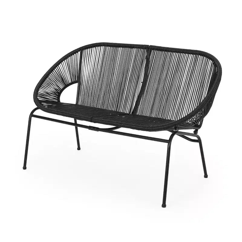 Okak Industrial PP Rattan Patio Loveseat Iron 2-Seater Accent Chair,Modern Outdoor Lounge Chair for Porch,Backyard&Garden,Patio Furniture Seating