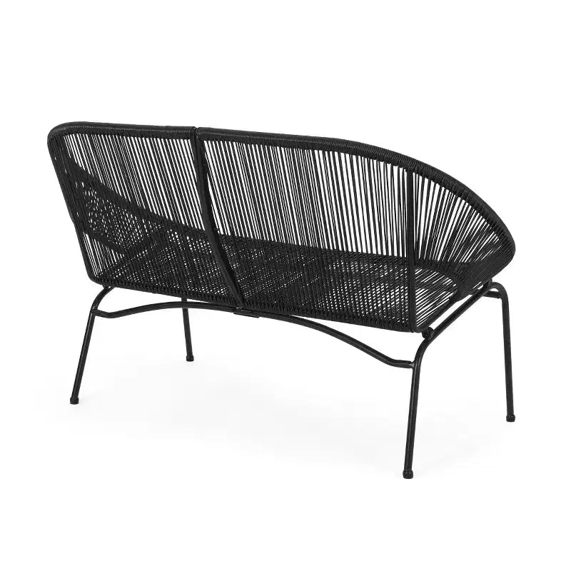 Okak Industrial PP Rattan Patio Loveseat Iron 2-Seater Accent Chair,Modern Outdoor Lounge Chair for Porch,Backyard&Garden,Patio Furniture Seating