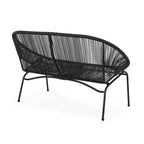 Okak Industrial PP Rattan Patio Loveseat Iron 2-Seater Accent Chair,Modern Outdoor Lounge Chair for Porch,Backyard&Garden,Patio Furniture Seating