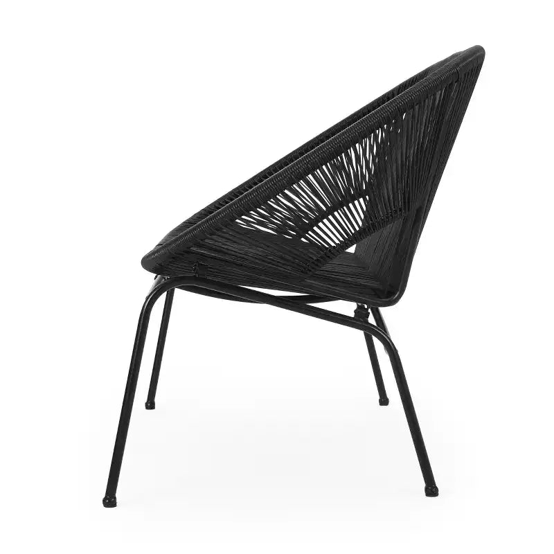 Okak Industrial PP Rattan Patio Loveseat Iron 2-Seater Accent Chair,Modern Outdoor Lounge Chair for Porch,Backyard&Garden,Patio Furniture Seating