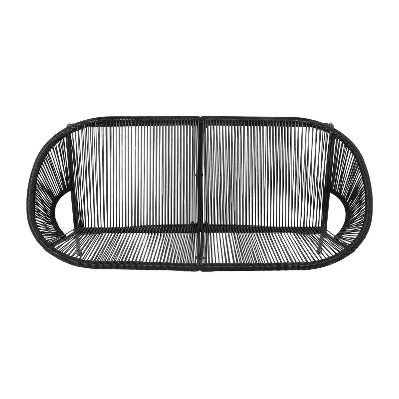 Okak Industrial PP Rattan Patio Loveseat Iron 2-Seater Accent Chair,Modern Outdoor Lounge Chair for Porch,Backyard&Garden,Patio Furniture Seating