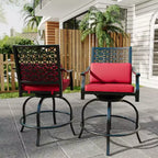 Outdoor Swivel Bar Stools Counter Height with Red Cushion, 2PCS Patio Bar Stools with Armrest & Back, Tall Outdoor Swivel BarStools for Backyard