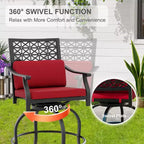 Outdoor Swivel Bar Stools Counter Height with Red Cushion, 2PCS Patio Bar Stools with Armrest & Back, Tall Outdoor Swivel BarStools for Backyard