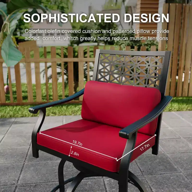 Outdoor Swivel Bar Stools Counter Height with Red Cushion, 2PCS Patio Bar Stools with Armrest & Back, Tall Outdoor Swivel BarStools for Backyard