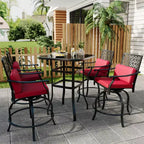 Outdoor Swivel Bar Stools Counter Height with Red Cushion, 2PCS Patio Bar Stools with Armrest & Back, Tall Outdoor Swivel BarStools for Backyard
