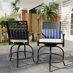Outdoor Swivel Bar Stools Counter Height with Red Cushion, 2PCS Patio Bar Stools with Armrest & Back, Tall Outdoor Swivel BarStools for Backyard