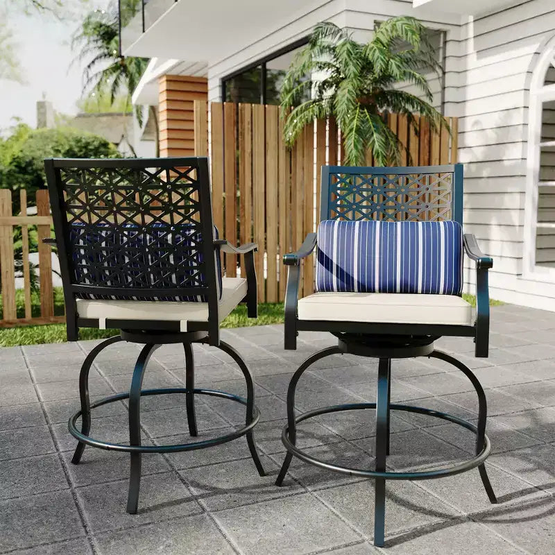 Outdoor Swivel Bar Stools Counter Height with Red Cushion, 2PCS Patio Bar Stools with Armrest & Back, Tall Outdoor Swivel BarStools for Backyard