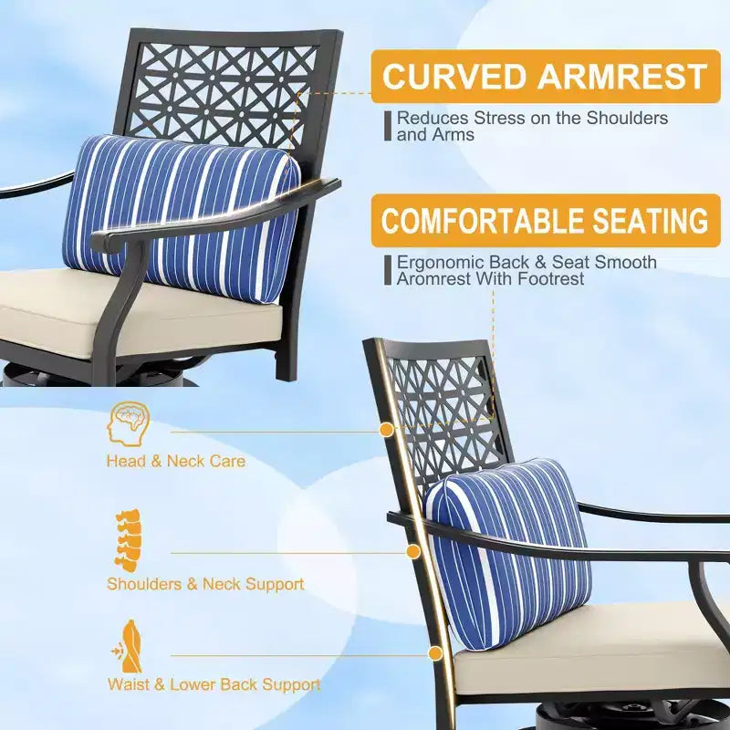 Outdoor Swivel Bar Stools Counter Height with Red Cushion, 2PCS Patio Bar Stools with Armrest & Back, Tall Outdoor Swivel BarStools for Backyard