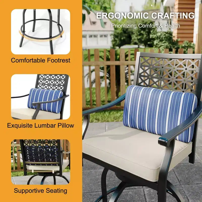 Outdoor Swivel Bar Stools Counter Height with Red Cushion, 2PCS Patio Bar Stools with Armrest & Back, Tall Outdoor Swivel BarStools for Backyard