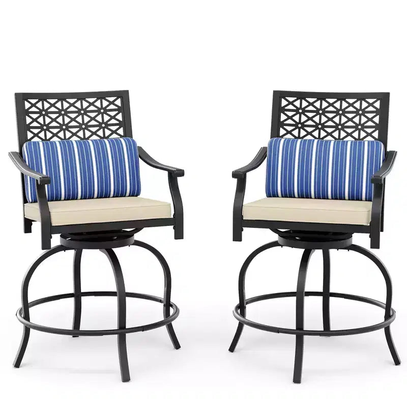 Outdoor Swivel Bar Stools Counter Height with Red Cushion, 2PCS Patio Bar Stools with Armrest & Back, Tall Outdoor Swivel BarStools for Backyard