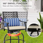 Outdoor Swivel Bar Stools Counter Height with Red Cushion, 2PCS Patio Bar Stools with Armrest & Back, Tall Outdoor Swivel BarStools for Backyard