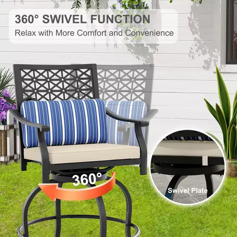 Outdoor Swivel Bar Stools Counter Height with Red Cushion, 2PCS Patio Bar Stools with Armrest & Back, Tall Outdoor Swivel BarStools for Backyard